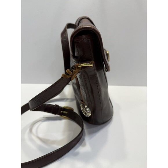 Vtg Brighton Embossed Leather Crossbody Structured Brown 90's Bucket Bag 736135 - Picture 5 of 16
